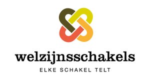 Logo Welzijnschakels, Elke schakel telt. Verweven schakels in verschillende kleuren.